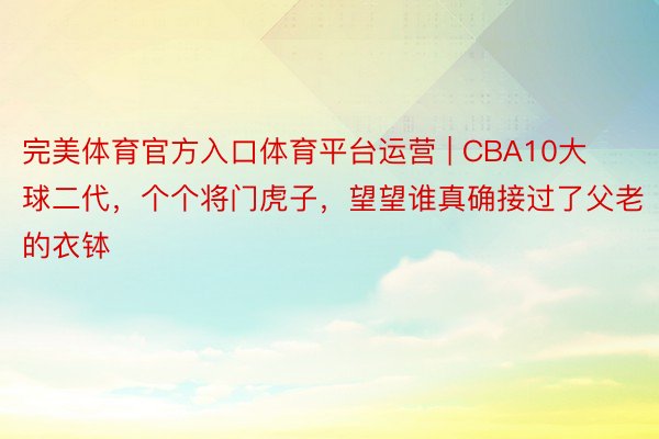 完美体育官方入口体育平台运营 | CBA10大球二代，个个将门虎子，望望谁真确接过了父老的衣钵